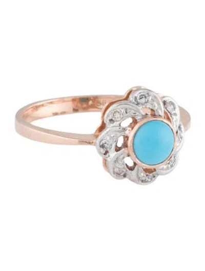 Pre-owned Ring 14k Turquoise & Diamond Cocktail  In Multi