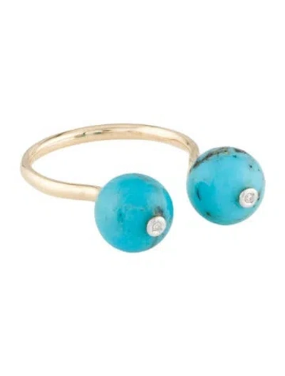 Pre-owned Ring 14k Turquoise & Diamond Open Cocktail  In Multi
