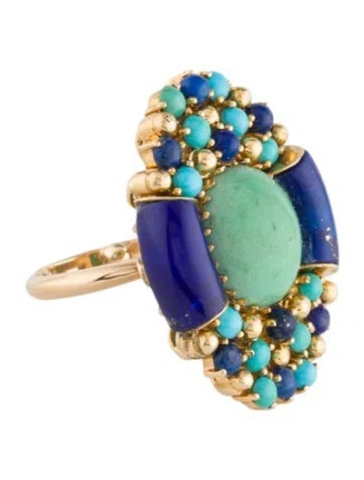 Pre-owned Ring 14k Turquoise & Lapis Lazuli Cocktail  In Multi