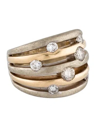 Pre-owned Ring 14k Two-tone 1.08ctw Diamond Five Row Band  In Multi