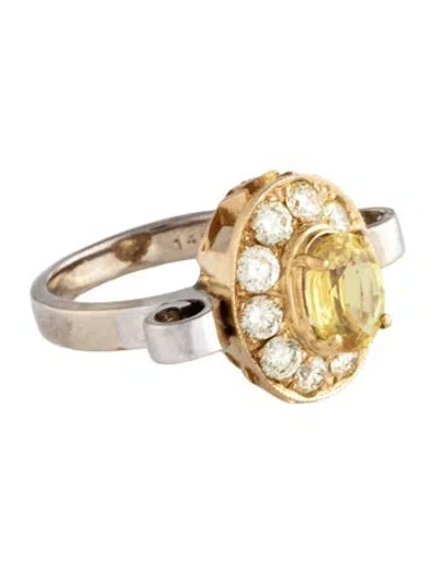 Pre-owned Ring 14k Two-tone 1.33ct Yellow Sapphire & Diamond Cocktail  In Multi