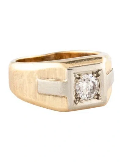 Pre-owned Ring 14k Two-tone Diamond Signet  In Multi