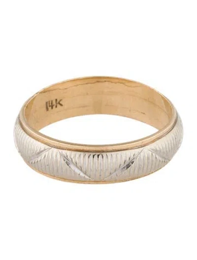 Pre-owned Ring 14k Two-tone Etched Wedding Band  In Multi