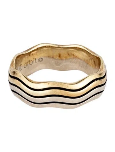 Pre-owned Ring 14k Two-tone Wave Band In Multicolor
