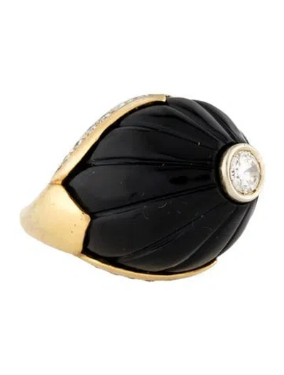 Pre-owned Ring 18k 1.00ctw Diamond & Onyx Cocktail  In Multi