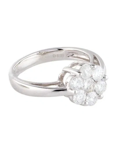 Pre-owned Ring 18k 1.00ctw Diamond Flower Cocktail  In Multi