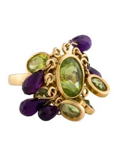 Pre-owned Ring 18k 10.33ct Peridot & Amethyst Cocktail  In Multi