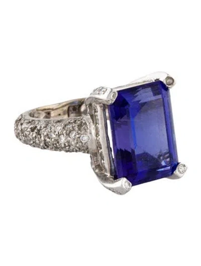 Pre-owned Ring 18k 10.40ctw Tanzanite & Diamond Cocktail  In Multi