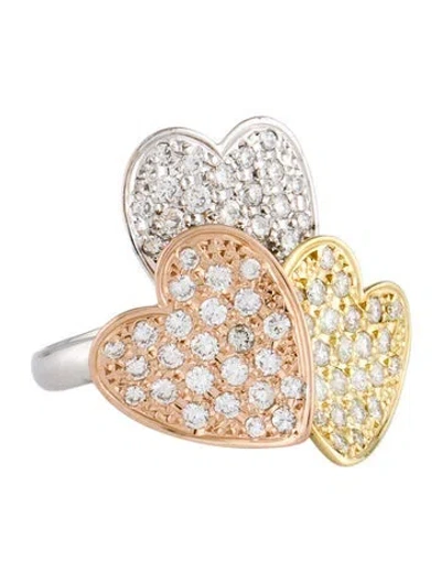 Pre-owned Ring 18k 1.04ctw Diamond Stacked Heart Cocktail  In Multi