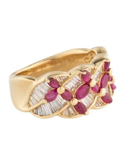 Pre-owned Ring 18k 1.08ctw Ruby & Diamond Wide Band In Multi