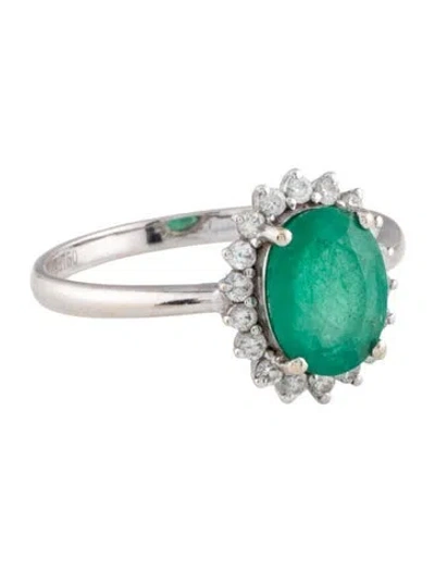 Pre-owned Ring 18k 1.09ct Emerald & Diamond Cocktail  In Multi
