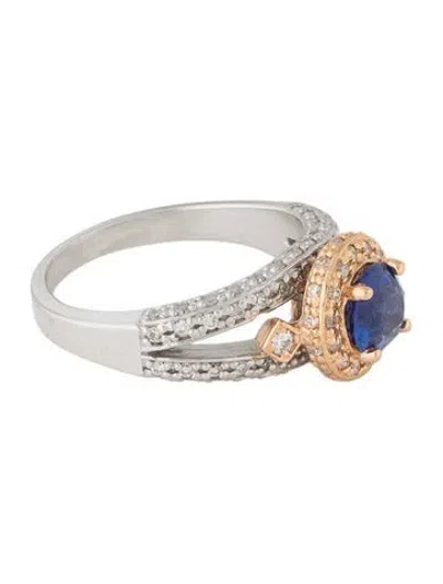Pre-owned Ring 18k 1.10ct Sapphire & Diamond Cocktail  In Multi