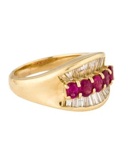 Pre-owned Ring 18k 1.13ctw Ruby & Diamond Wide Tapered Band In Multi