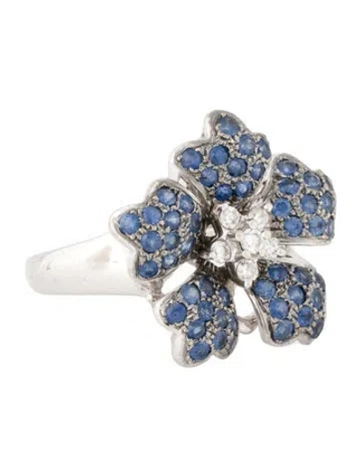 Pre-owned Ring 18k 1.15ctw Sapphire & Diamond Flower Cocktail  In Multi