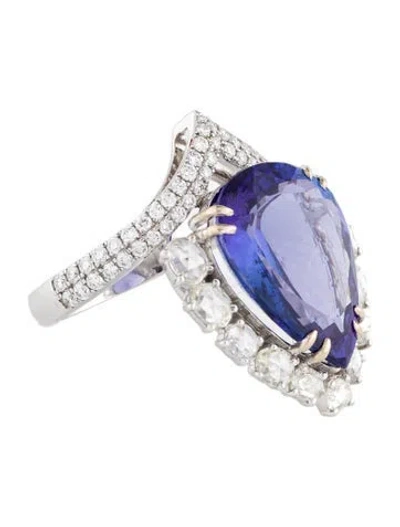 Pre-owned Ring 18k 11.75ct Tanzanite & Diamond Cocktail  In Multi