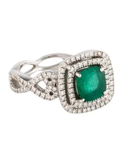 Pre-owned Ring 18k 1.17ct Emerald & Diamond Cocktail  In Multi