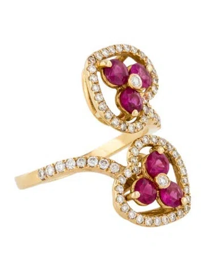 Pre-owned Ring 18k 1.17ctw Ruby & Diamond Heart Bypass Cocktail  In Multi