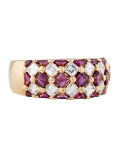 Pre-owned Ring 18k 1.27ctw Ruby & Diamond Checkerboard Band In Multi