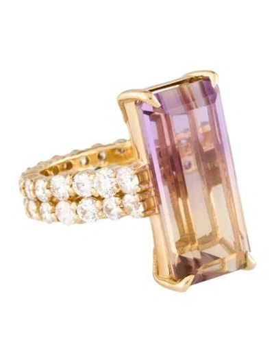 Pre-owned Ring 18k 12.84ct Ametrine & 3.57ctw Diamond Cocktail  In Multi