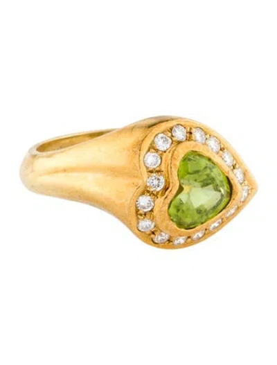 Pre-owned Ring 18k 1.30ct Peridot & Diamond Heart Cocktail  In Multi