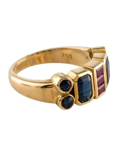 Pre-owned Ring 18k 1.35ctw Sapphire & Ruby Cocktail  In Multi