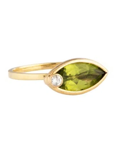 Pre-owned Ring 18k 1.36ctw Peridot & Diamond Cocktail  In Multicolor