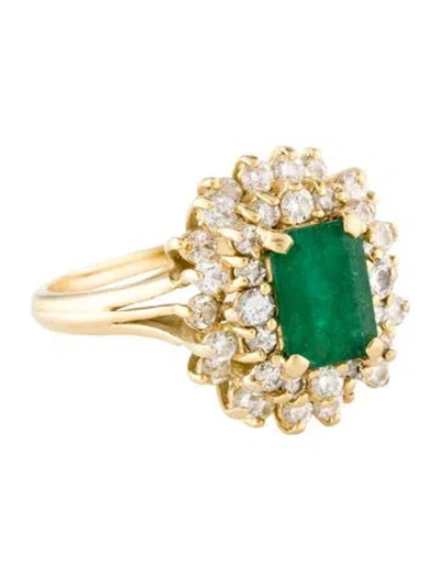 Pre-owned Ring 18k 1.37ct Emerald & Diamond Cocktail  In Multi