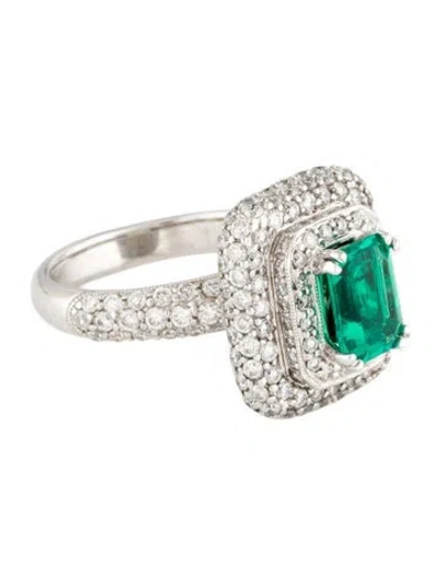 Pre-owned Ring 18k 1.39ct Emerald & Diamond Cocktail  In Multi