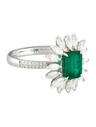 Pre-owned Ring 18k 1.41ct Emerald & Diamond Cocktail  In Multi