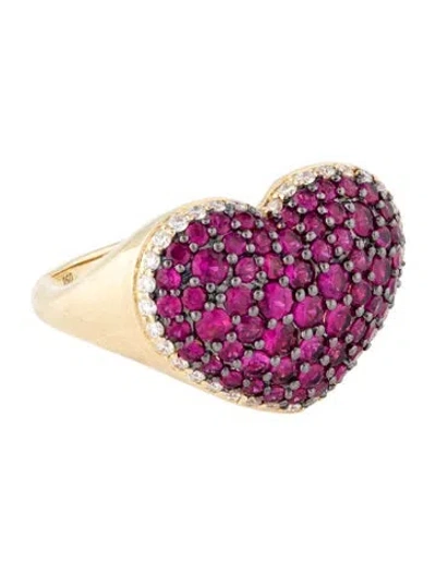 Pre-owned Ring 18k 1.42ctw Ruby & Diamond Heart Cocktail  In Multi