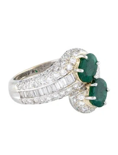 Pre-owned Ring 18k 1.47ctw Emerald & Diamond Cocktail  In Multi