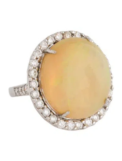Pre-owned Ring 18k 14.81ct Opal & Diamond Cocktail  In Multi