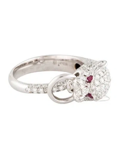Pre-owned Ring 18k 1.50ctw Diamond & Ruby Panther Cocktail  In Multi