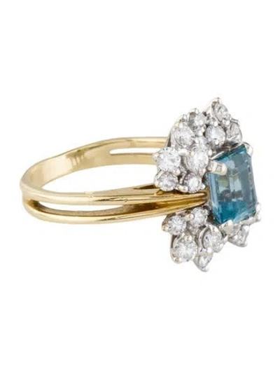 Pre-owned Ring 18k 1.51ct Aquamarine & 1.92 Diamond Cocktail  In Multi
