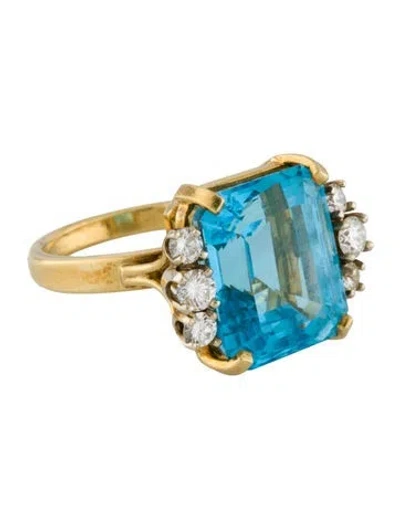 Pre-owned Ring 18k 15.25ct Topaz & Diamond Cocktail  In Multi