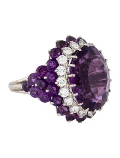 Pre-owned Ring 18k 1.53ctw Diamond & Amethyst Cocktail  In Multi
