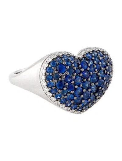 Pre-owned Ring 18k 1.55ctw Sapphire & Diamond Heart Cocktail  In Multi