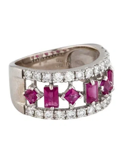 Pre-owned Ring 18k 1.58ctw Ruby & Diamond Band In Multi