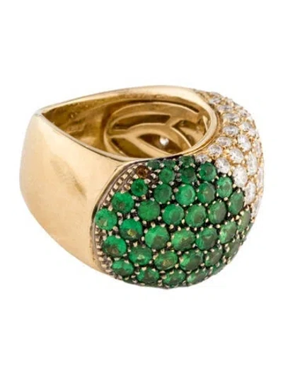 Pre-owned Ring 18k 1.61ctw Tsavorite & Diamond Cocktail  In Multicolor