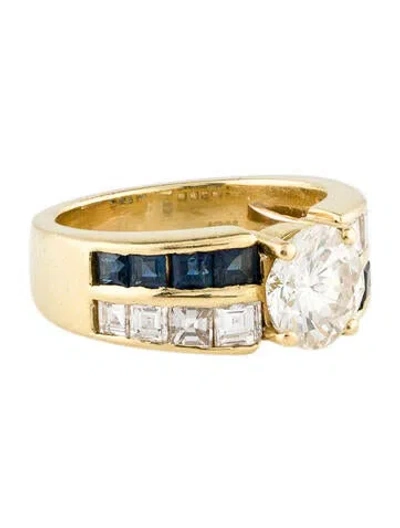 Pre-owned Ring 18k 1.62ct Diamond & Sapphire Engagement  In Multi