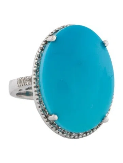 Pre-owned Ring 18k 16.48ct Turquoise & Diamond Cocktail  In Multi