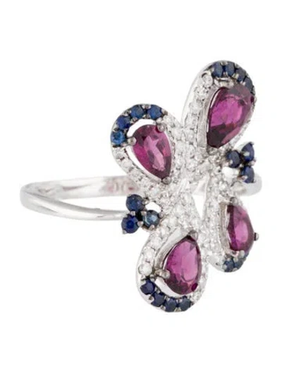 Pre-owned Ring 18k 1.66ctw Rhodolite, Sapphire & Diamond Cocktail  In Multi