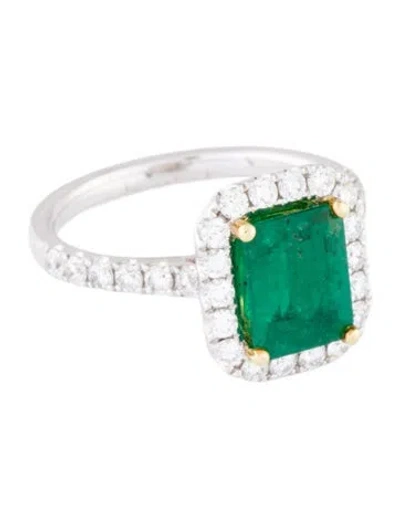 Pre-owned Ring 18k 1.71ct Emerald & Diamond Cocktail  In Multicolor