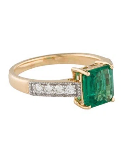 Pre-owned Ring 18k 1.73ct Emerald & Diamond Cocktail  In Multi