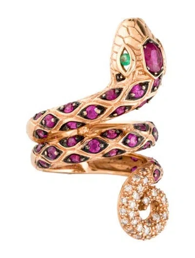 Pre-owned Ring 18k 1.79ctw Ruby, Diamond & Emerald Snake Cocktail  In Multi