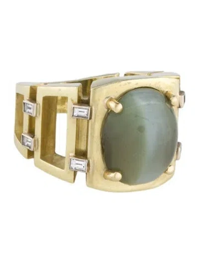 Pre-owned Ring 18k 19.50ctw Cat's Eye Chrysoberyl & Diamond Cocktail  In Multi