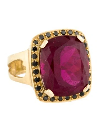 Pre-owned Ring 18k 19.84ct Tourmaline & Diamond Cocktail  In Multi