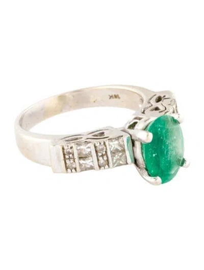 Pre-owned Ring 18k 1.98ct Emerald & Diamond Cocktail  In Multi