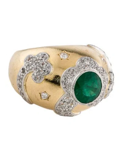Pre-owned Ring 18k 2.00ct Emerald & Diamond Bombe Cocktail  In Multi