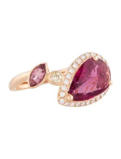 Pre-owned Ring 18k 2.08ctw Tourmaline & Diamond Cocktail  In Multi
